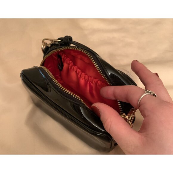 Bobbi Brown Black Patent Leather Mini Crossbody Bag With Red Interior - Picture 3 of 10